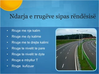 Ndarja e rrugëve sipas rëndësisë
• Rruge me nje kalim
• Rruge me dy kalime
• Rruge me te drejte kalimi
• Rruge te nivelit te pare
• Rruge te nivelit te dyte
• Rruge e mbyllur T
• Rruge kufizuar
 