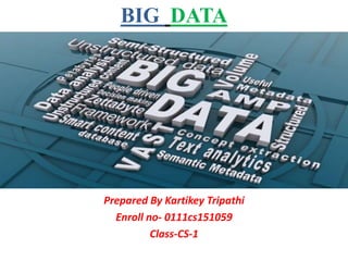 BIG DATA
Prepared By Kartikey Tripathi
Enroll no- 0111cs151059
Class-CS-1
 