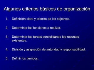 Todas las actividades que se establezcan en la organización deben estar en función de algún objetivo planteado.