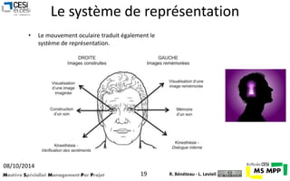 Le système de représentation 
• Le mouvement oculaire traduit également le 
système de représentation. 
08/10/2014 
Mastère Spécialisé Management Par Projet 19 
R. Bénéteau - L. Levieil 
 