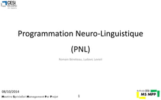 Programmation Neuro-Linguistique 
(PNL) 
Romain Bénéteau, Ludovic Levieil 
08/10/2014 
Mastère Spécialisé Management Par Projet 1 
 