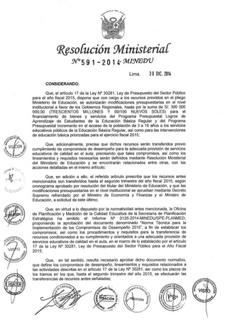 R.m. nº 591 2014 - minedu. norma tecnica para la implementacion de los compromisos