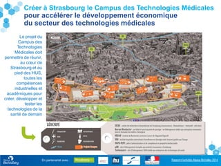 Rapport d’activités Alsace BioValley 2014
23
Créer à Strasbourg le Campus des Technologies Médicales
pour accélérer le développement économique
du secteur des technologies médicales
En partenariat avec :
Le projet du
Campus des
Technologies
Médicales doit
permettre de réunir,
au cœur de
Strasbourg et au
pied des HUS,
toutes les
compétences
industrielles et
académiques pour
créer, développer et
tester les
technologies de la
santé de demain
 