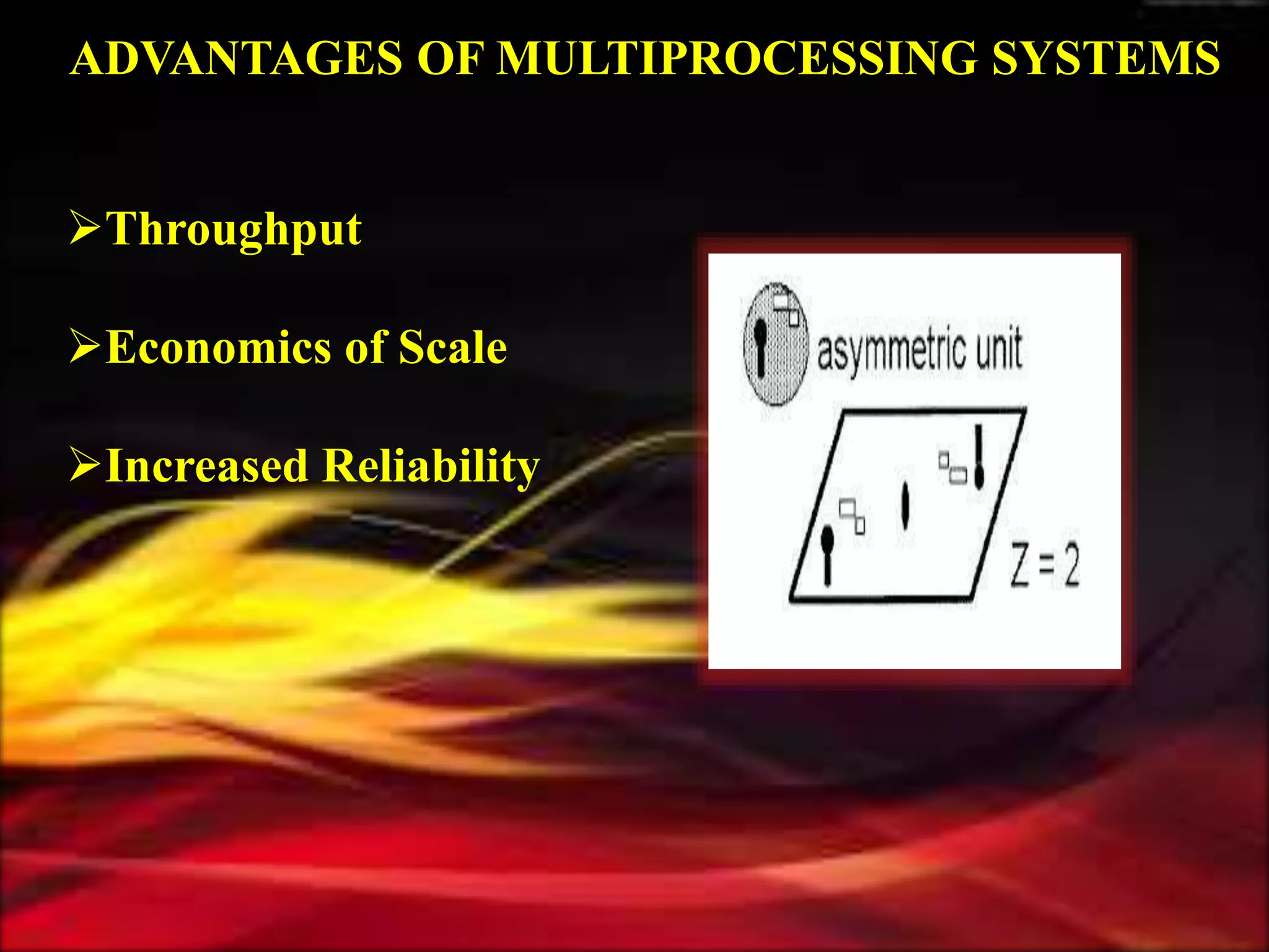 ADVANTAGES OF MULTIPROCESSING SYSTEMS
Throughput
Economics of Scale
Increased Reliability
 