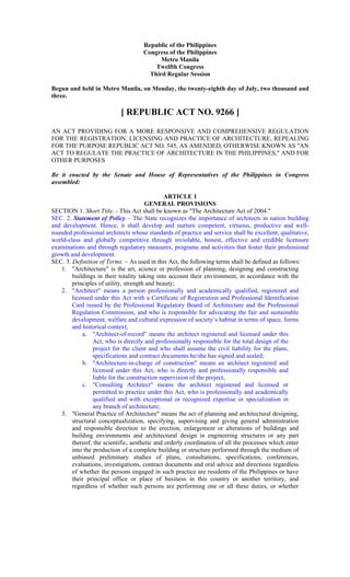R.a. no. 9266 | PDF