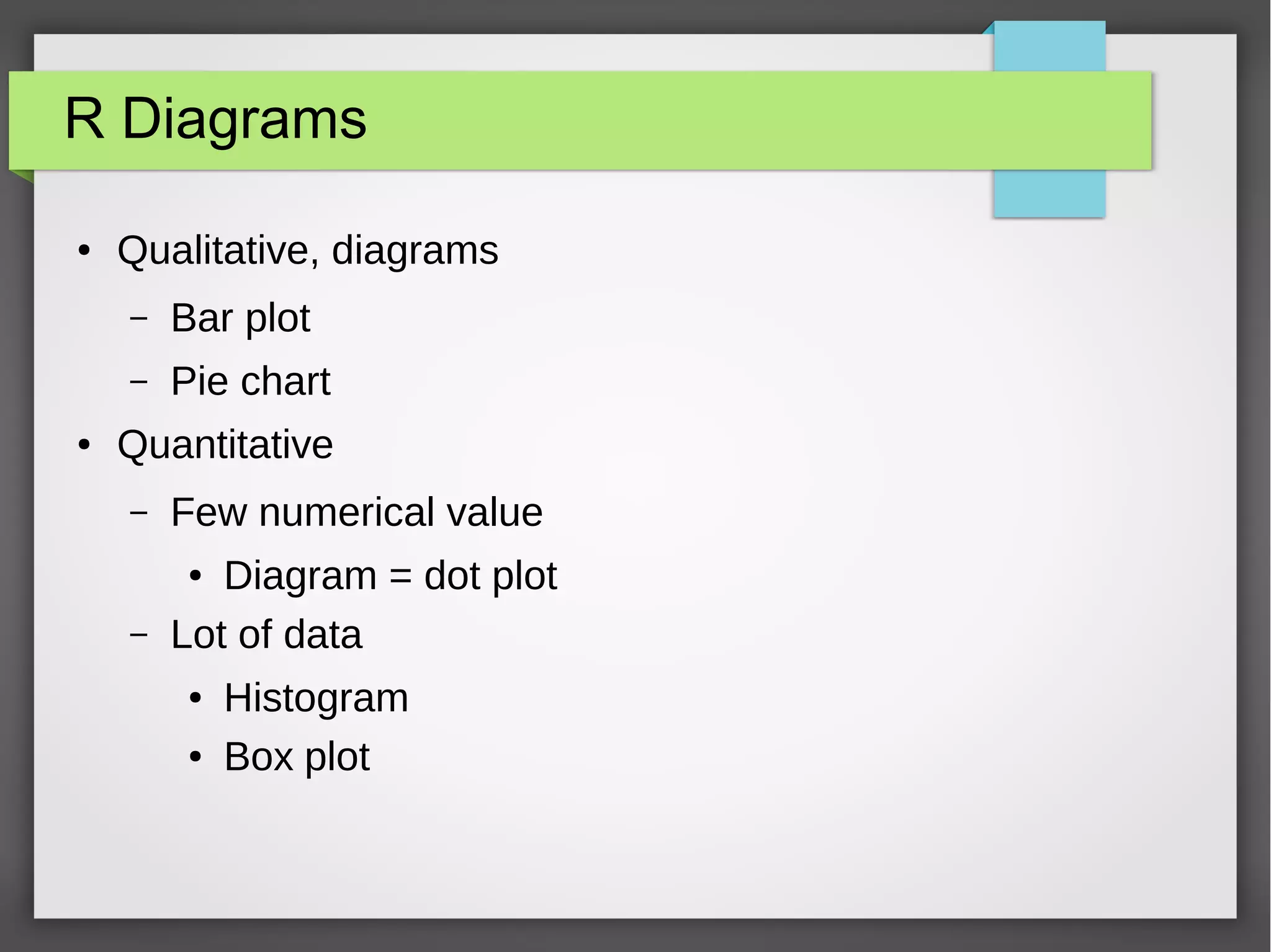 R datatype dataframe
● Datasets
– Observations
– Variables
● Example people
– Row = observation
– Properties = variables
● Store that in R
– List
– Dataframe
 