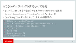 Copyright © 2016, Oracle and/or its affiliates. All rights reserved. |
ランダムフォレストの中身を確認
39
 