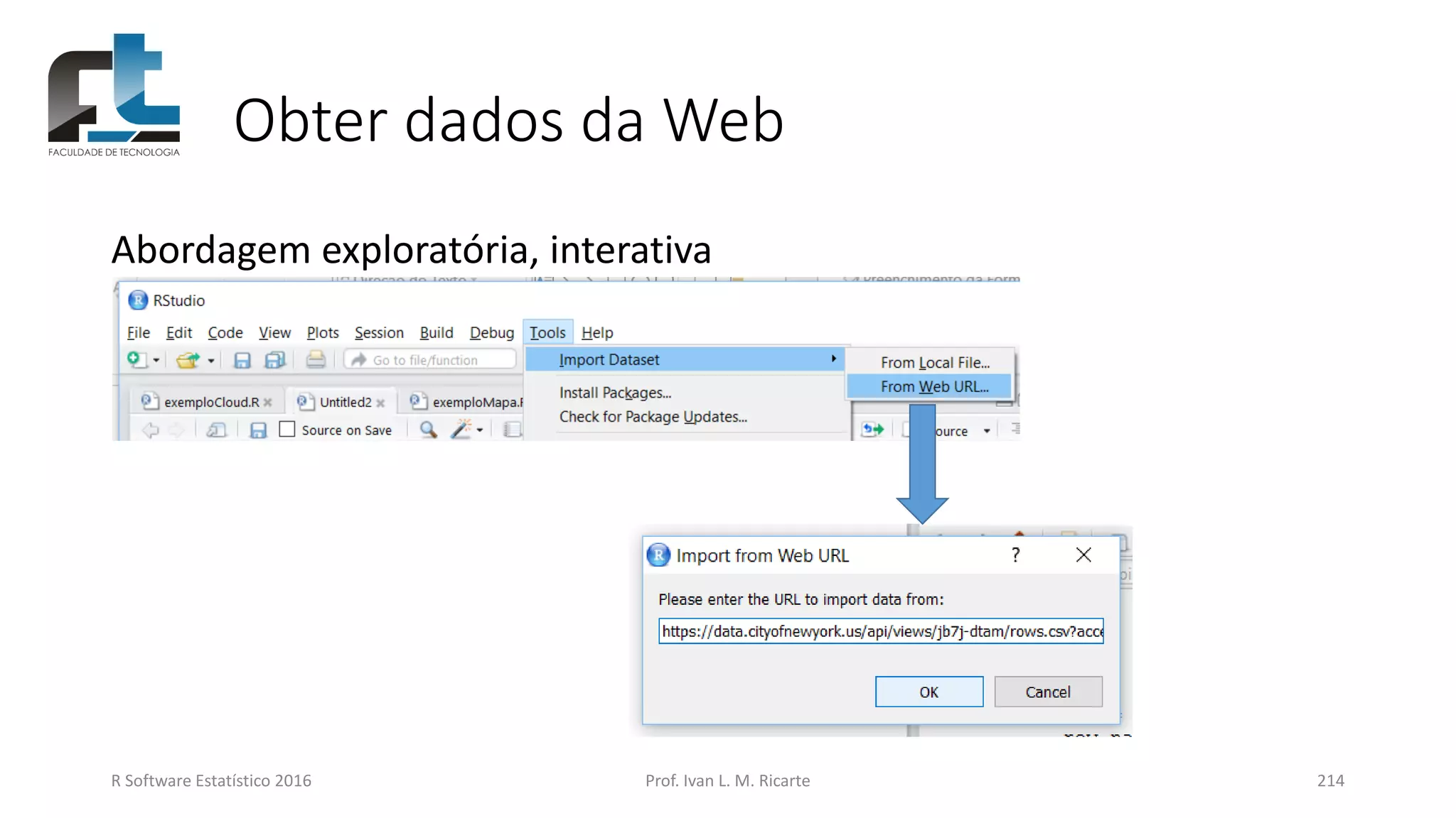 Obter dados da Web
Abordagem exploratória, interativa
R Software Estatístico 2016 Prof. Ivan L. M. Ricarte 214
 