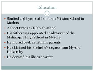 RK NARAYAN BIOGRAPHY IN ENGLISH PROJECT visual data 6