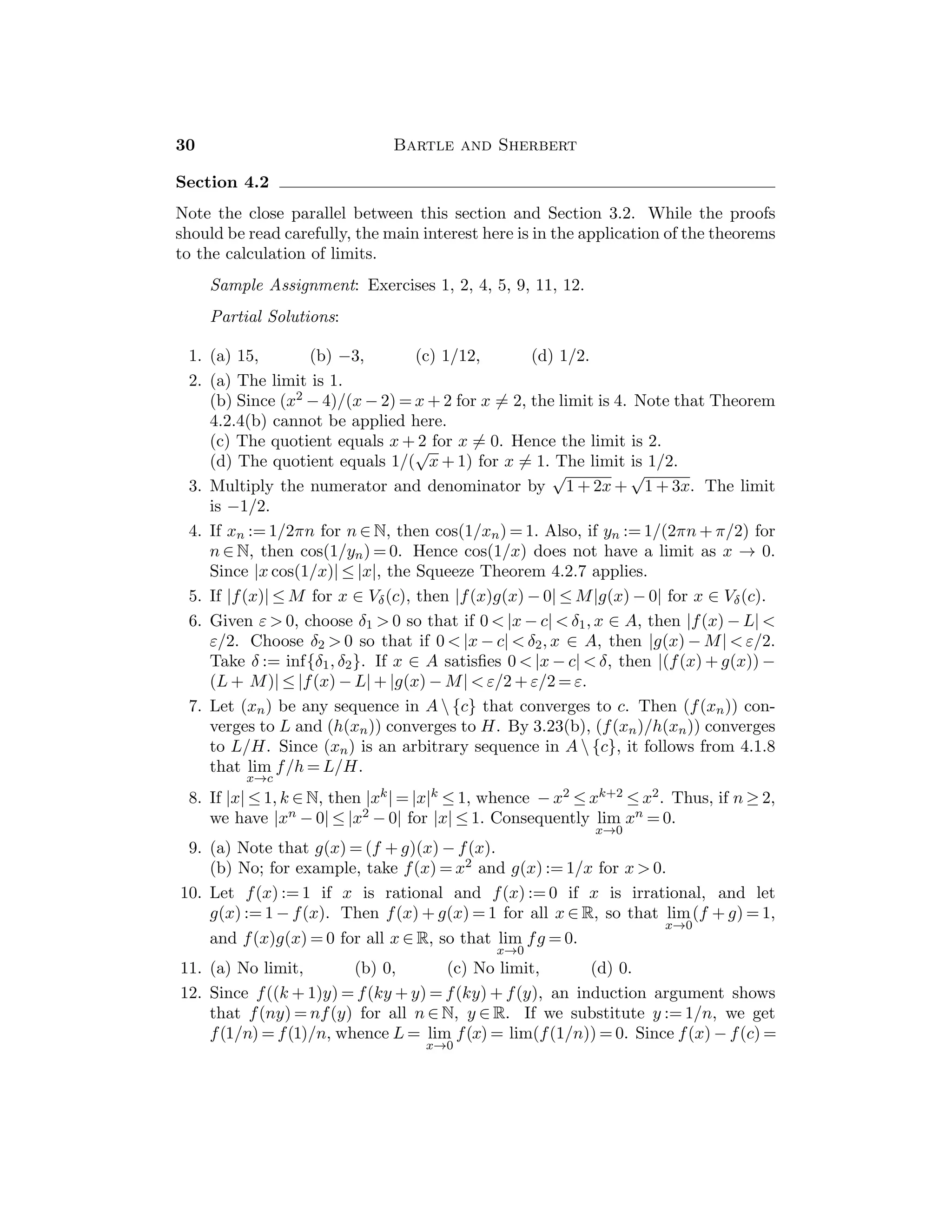 = 0. If n  m we multiply by 10n to get 10p +
an = 10q, where p, q ∈ N, so that an = 10(q − p). Since q − p ∈ Z while an is
one of the digits 0, 1, . . . , 9, it follows that an = 0, a contradiction. Therefore
n ≤ m, and a similar argument shows that m ≤ n; therefore n = m.
Repeating the above argument with n = m, we obtain 10p + an = 10q + bn,
so that an − bn = 10(q − p), whence it follows that an = bn. If this argument
is repeated, we conclude that ak = bk for k = 1, . . . , n.
15. The problem here is that −2/7 is a negative number, so we write it as
−1 + 5/7. Since 5/7 = .714285 · · · with the block repeating, we write −2/7 =
−1 + .714285
16. 1/7 = .142857 · · · , the block repeats. 2/19 = .105263157894736842 · · · , the
block repeats.
17. 1.25137 · · · 137 · · · = 31253/24975, 35.14653 · · · 653 · · · = 3511139/99900.
 