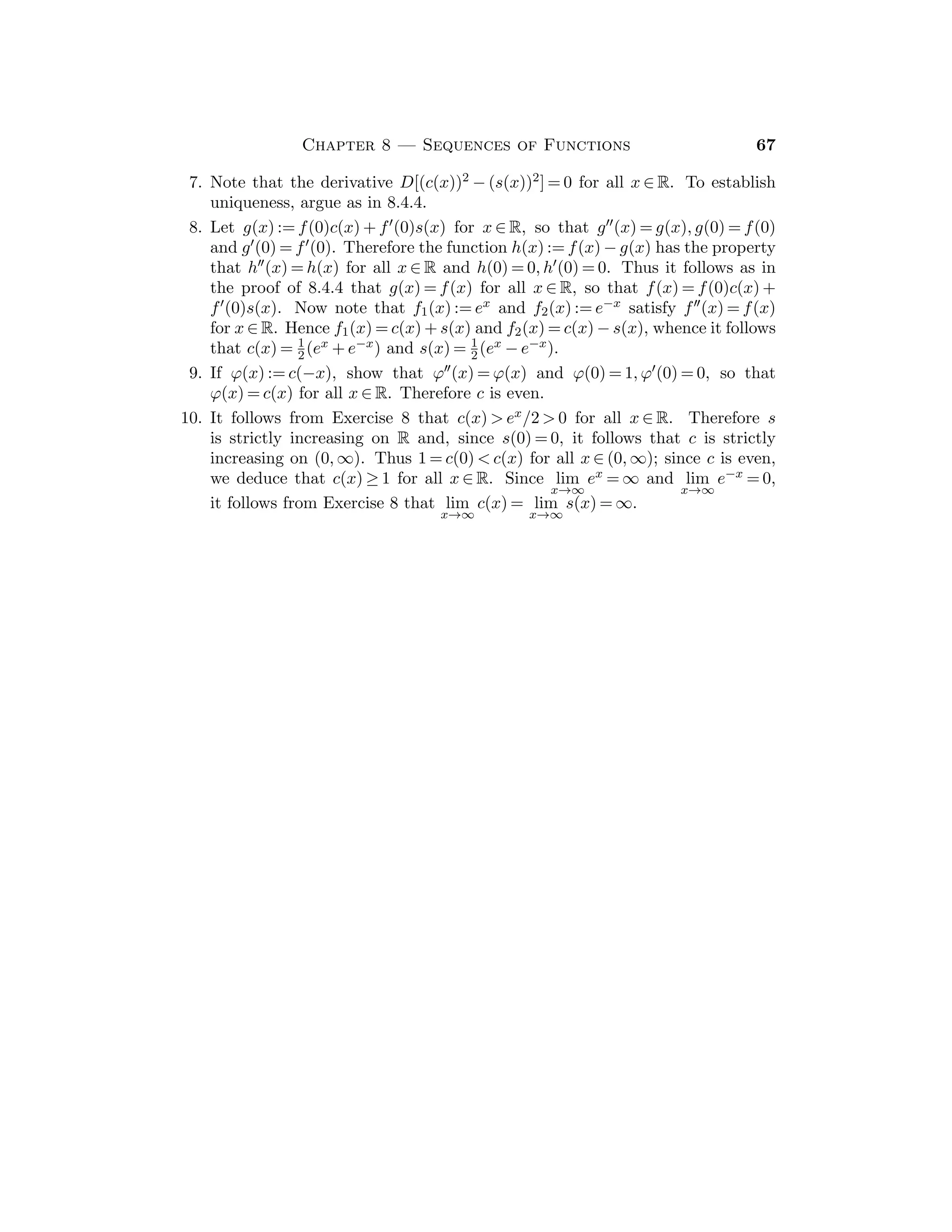 = 3, let (xn) be a sequence of rational numbers converging to
c and let (yn) be a sequence of irrational numbers converging to c. Then
lim(g(xn)) = 2c  
