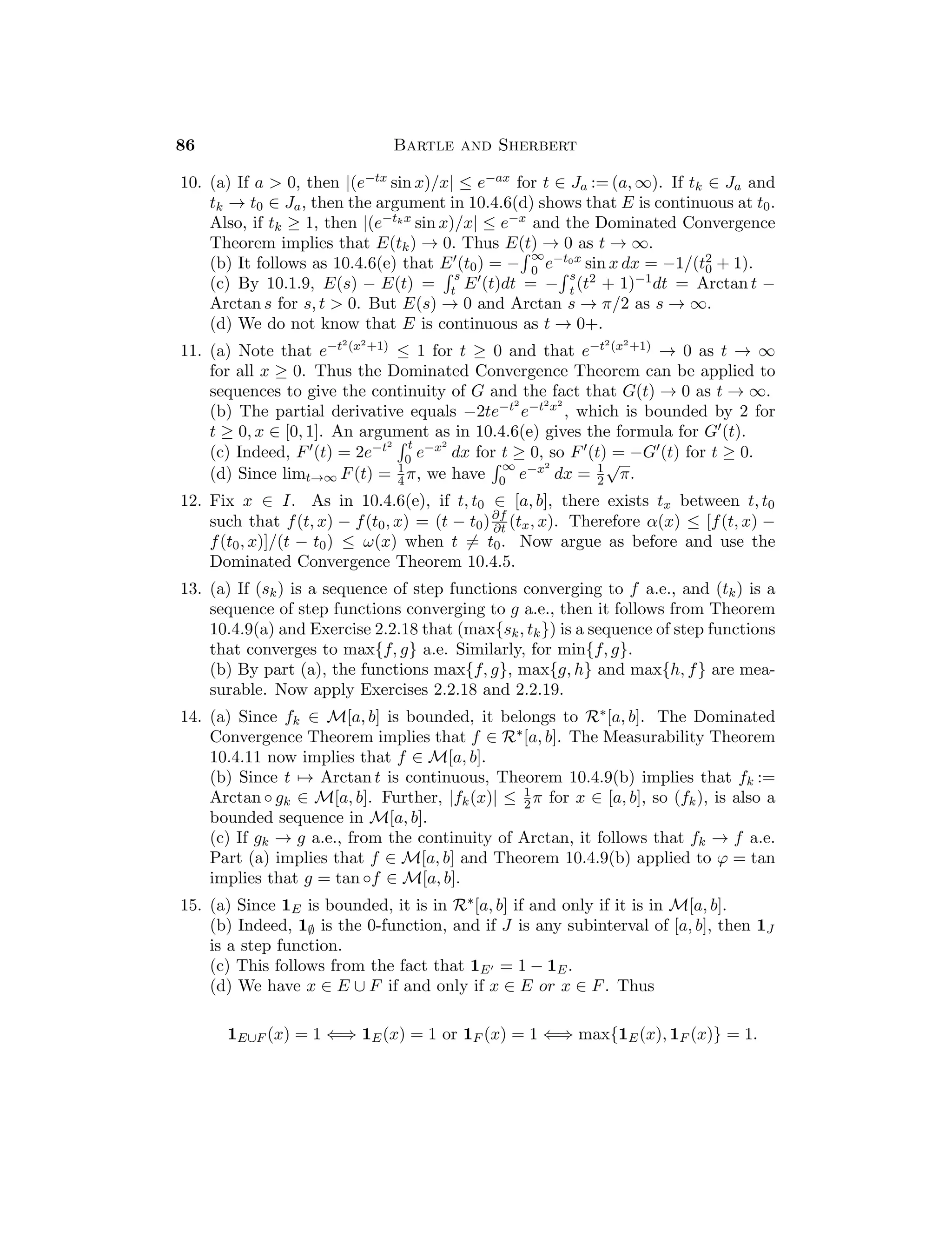 = 0, then we have
lim(f(c ± 1/n)/(±1/n)) = L, while lim(|f(c ± 1/n)|/(±1/n))] = ±L, so that
|f|(c) does not exist.
8. (a) f(x) = 2 for x  0; f(x) = 0 for −1  x  0; and f(x) = −2 for x  −1,
(b) g(x) = 3 if x  0; g(x) = 1 if x  0; g(0) does not exist,
(c) h(x) = 2|x| for all x ∈ R,
(d) k(x) = (−1)n cos x for nπ  x  (n + 1)π, n ∈ Z; k(nπ) does not exist,
(e) p(0) = 0; if x  