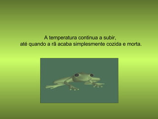 A temperatura continua a subir,  até quando a rã acaba simplesmente cozida e morta. 