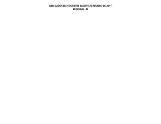 DELEGADOS ELEITOS ENTRE AGOSTO/SETEMBRO DE 2011
                  REGIONAL - III
 