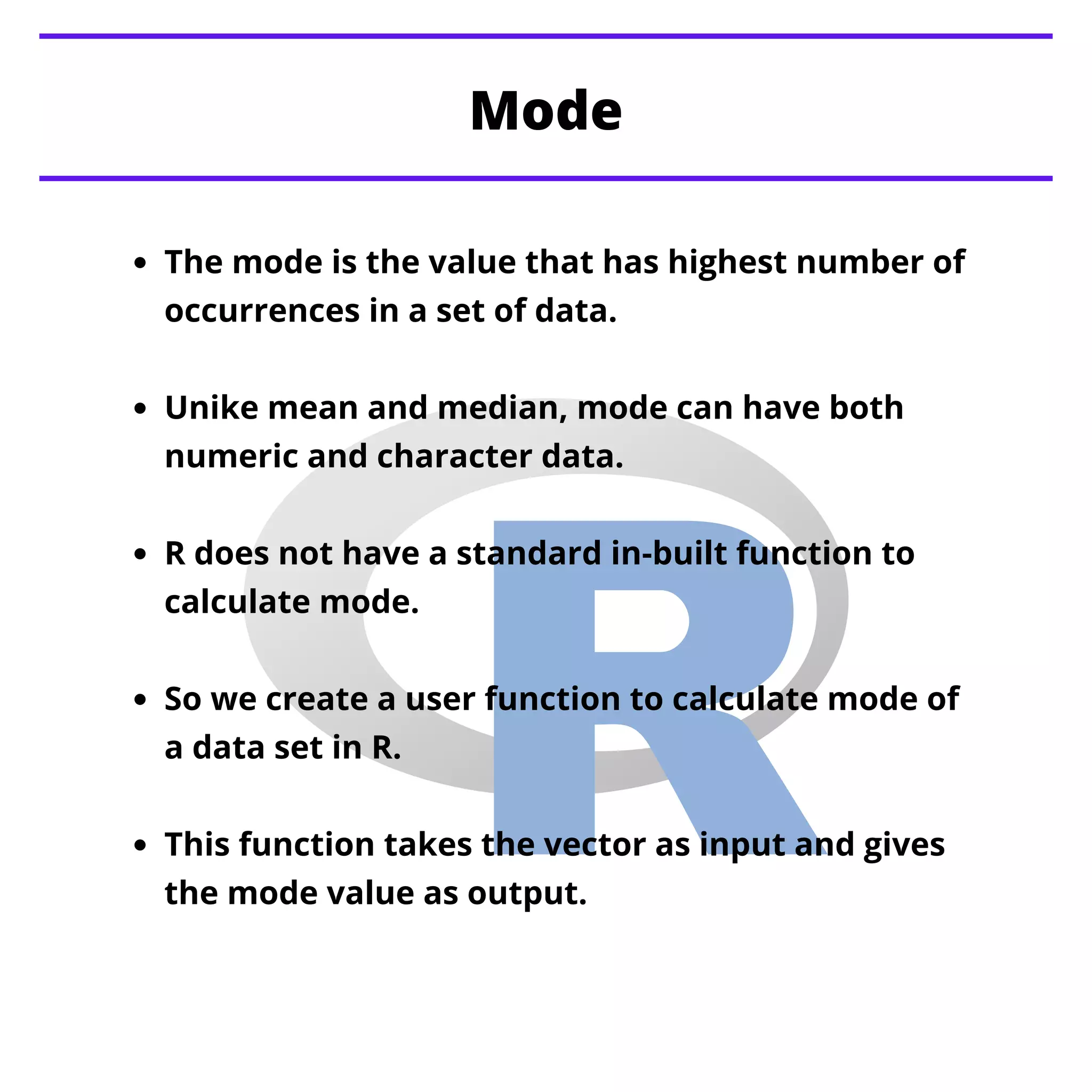 R - mean, median and mode | PDF