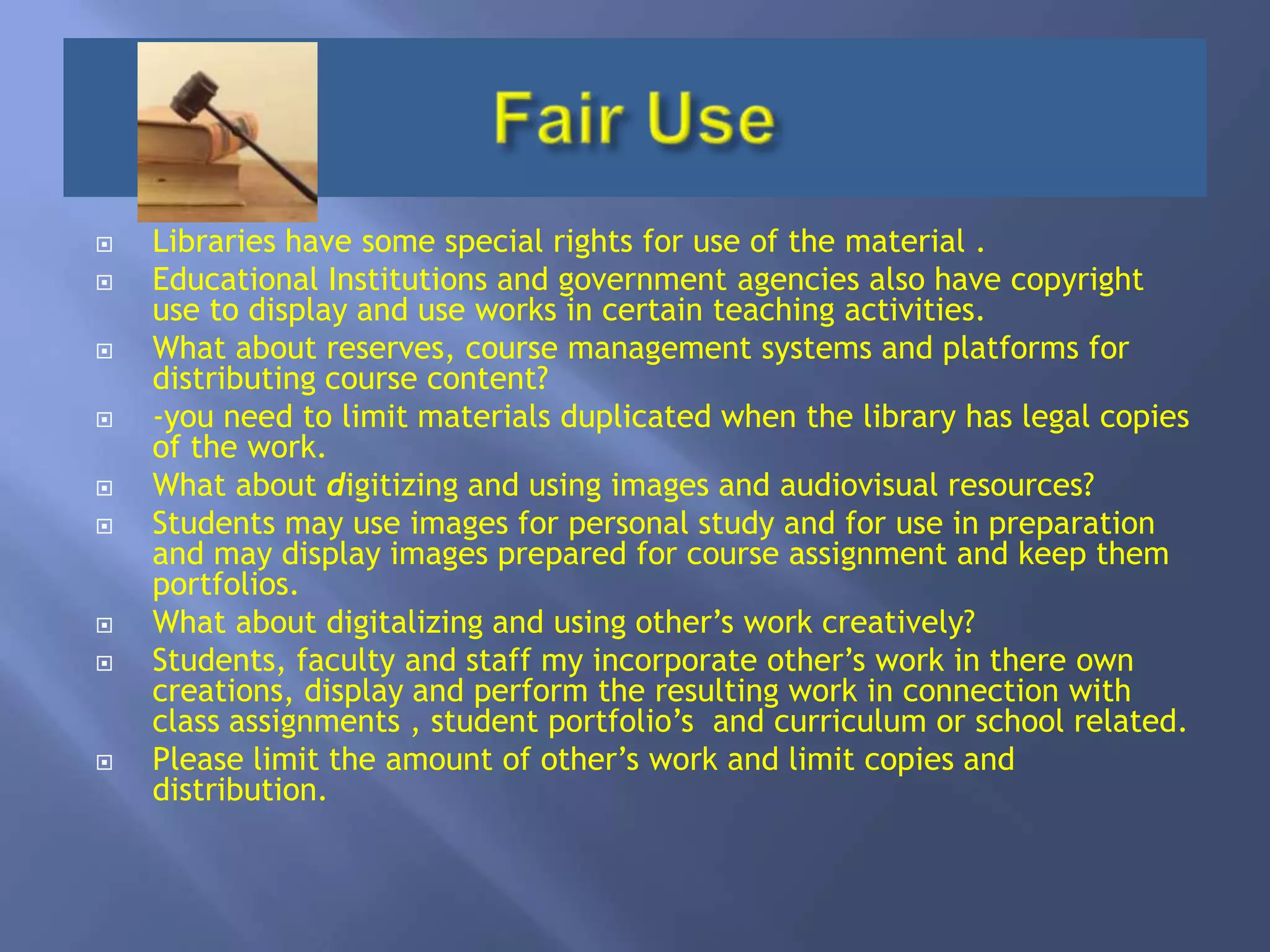 Implied License: An implied license is when an author posts anything on the Internet, he/she should reasonably expect that it can be used as the basis for other works and therefore the author impliedly grants a limited license to use her work. 