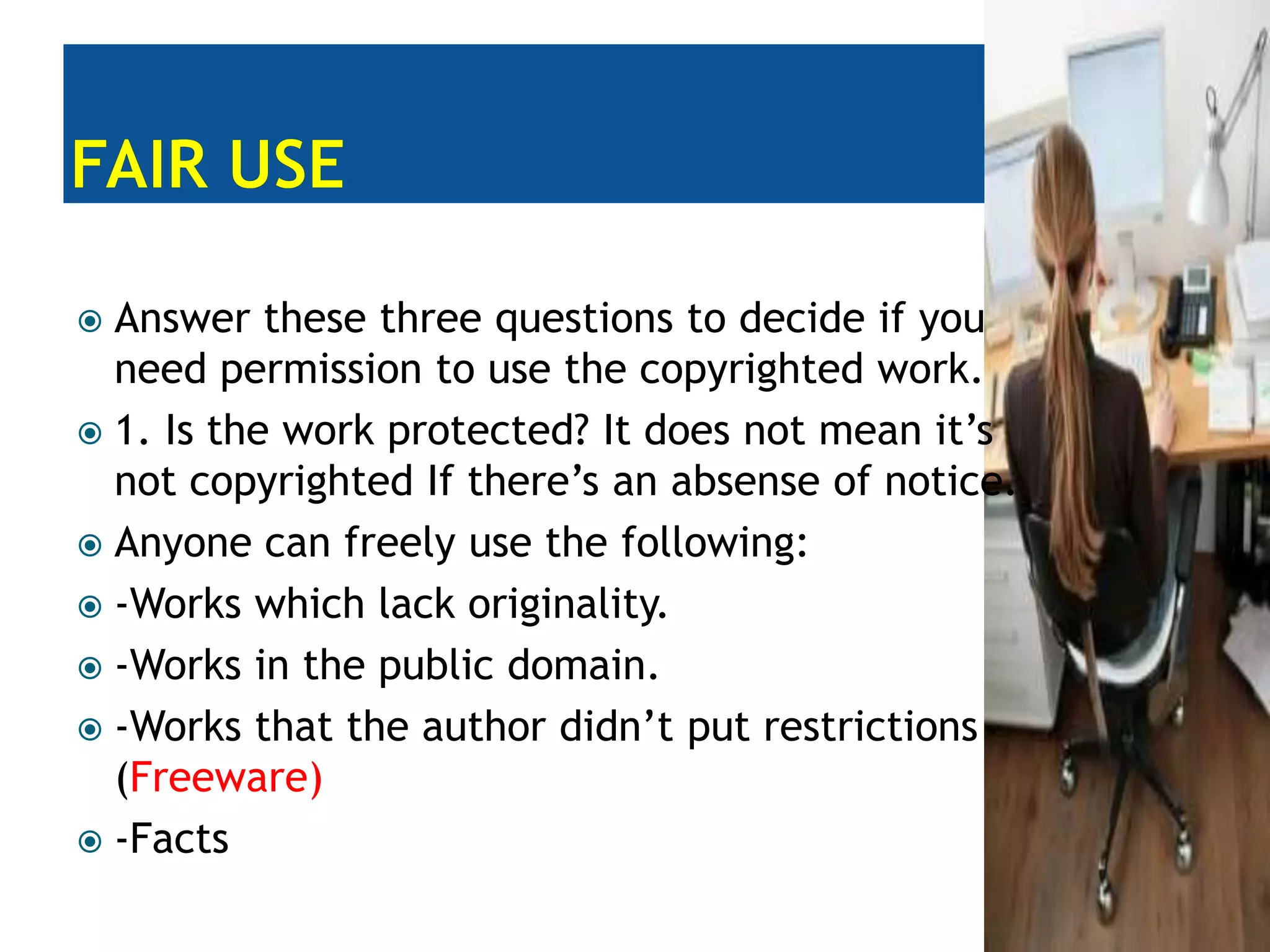 Express License: The express license gives details about  what rights the author want readers, viewers and listeners to have. Content on the webWhat if you want others to build upon your work. Simply give your work a Creative commons license.