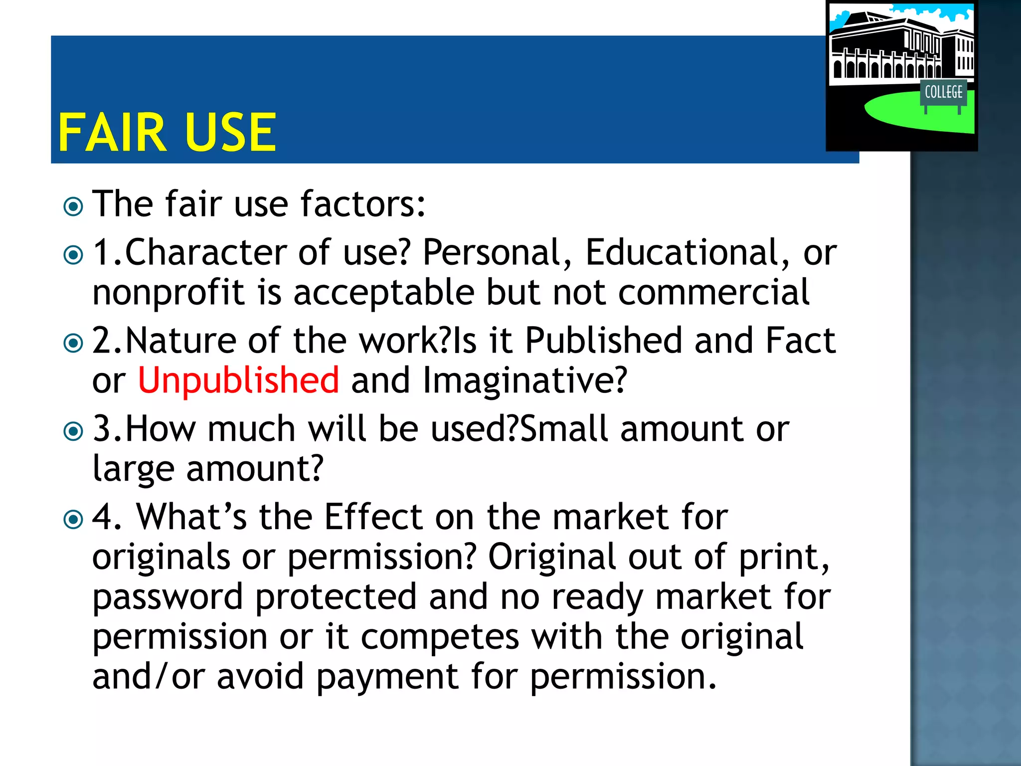 If in doubt about a work, make a search for Creative Commons licensed works by license type,. The other choice is limit search materials to be use by educators and students. TAKE A SMALL BREAK TO Discuss material covered up to this point!