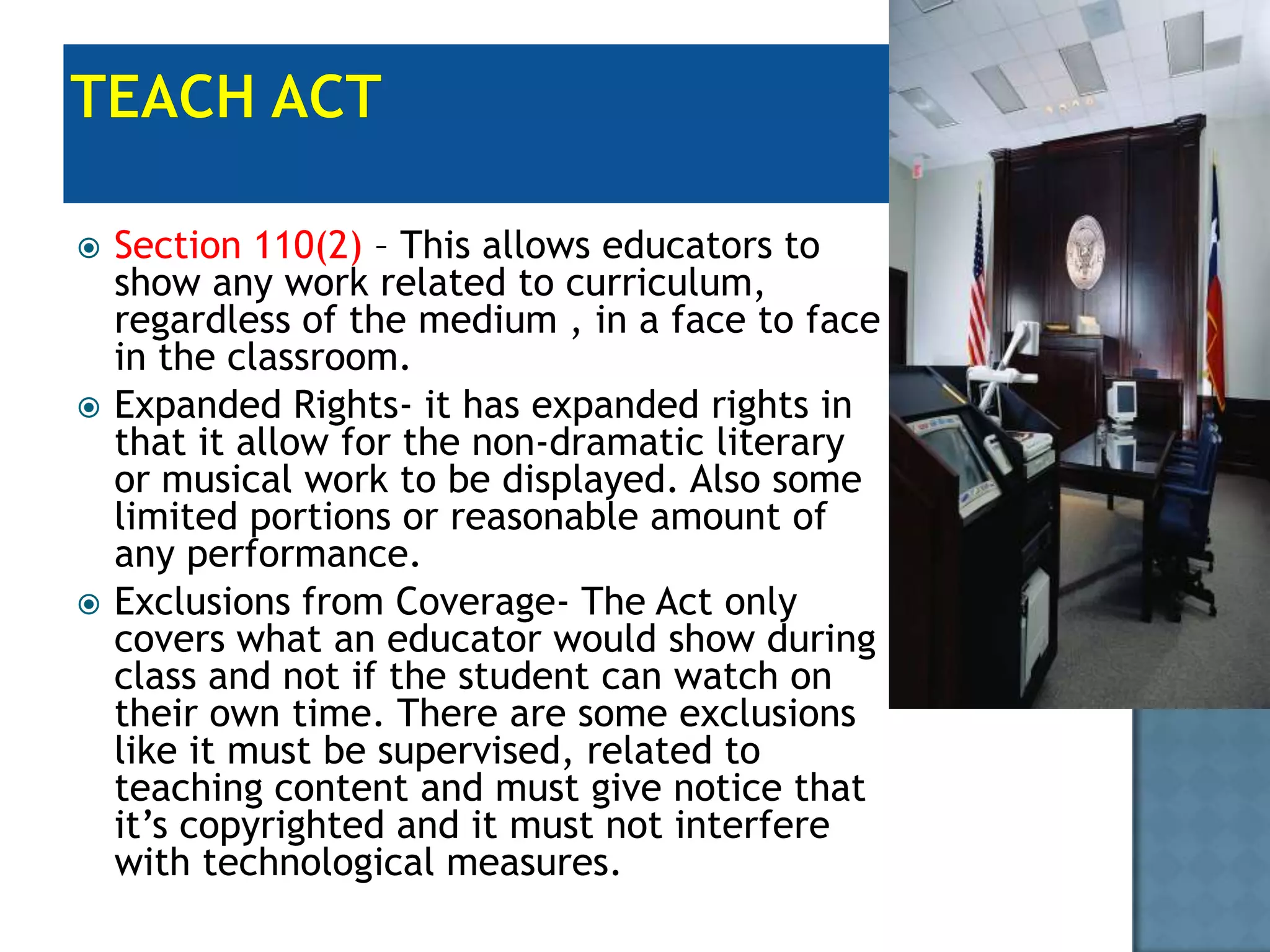 Fair UseIt’s better to get a (library license, Creative commons license or a transactional license from the copyright clearance center.  So what are the Penalties for Infringement? Up to 150,000 for each act of willful infringement. There’s only exception to this, which is “the good faith fair use defense”. It applies to a person who copied material and  reasonably believed that what he did was a fair use as long as he/she followed POLCIES AND LICENSES.