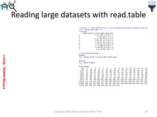 R-Programming–Basics
Reading large datasets with read.table
Copyright 2008-2016 Syed Awase Khirni TPRI 46
 