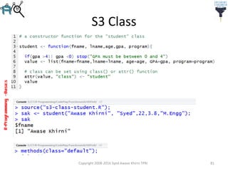 R-Programming–Basics
S3 Class
Copyright 2008-2016 Syed Awase Khirni TPRI 81
 