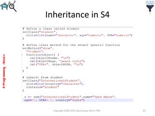R-Programming–Basics
Inheritance in S4
Copyright 2008-2016 Syed Awase Khirni TPRI 87
 