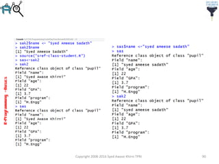 R-Programming–Basics
Copyright 2008-2016 Syed Awase Khirni TPRI 90
 