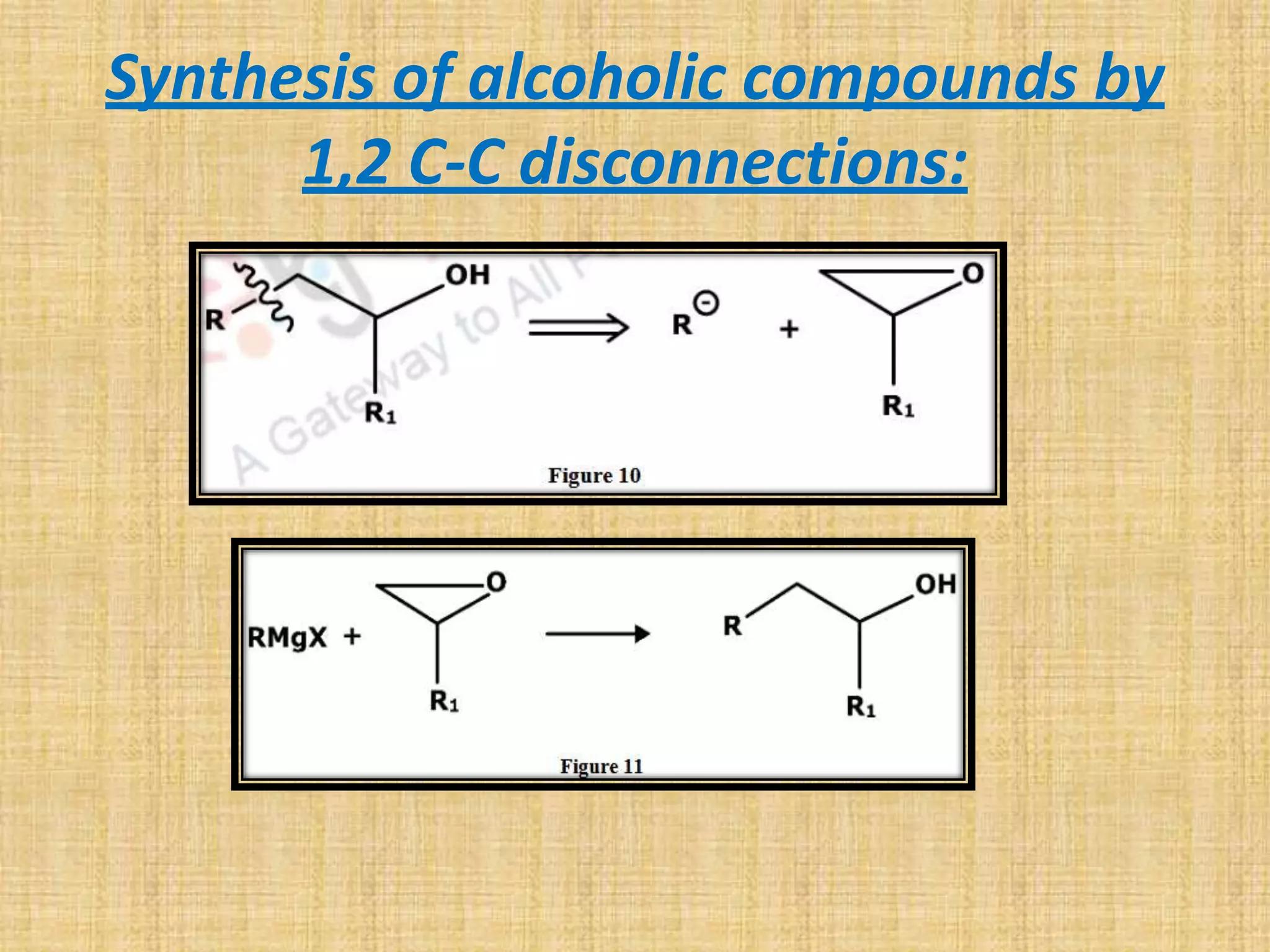Synthesis of alcoholic compounds by
1,2 C-C disconnections:
 