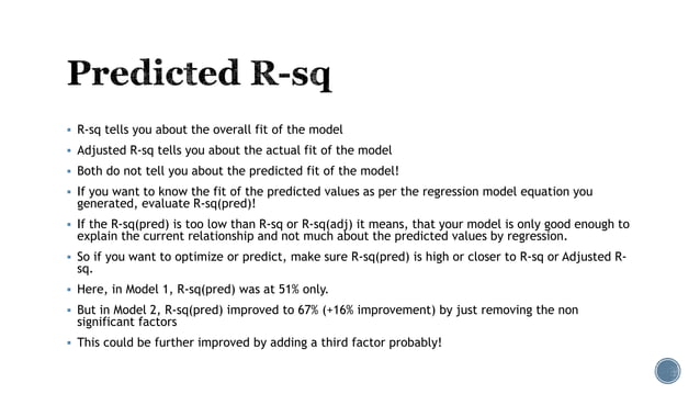 Statistical Metrics in Regression (R-sq vs Adj. R-sq vs Pred R-sq) | PPT