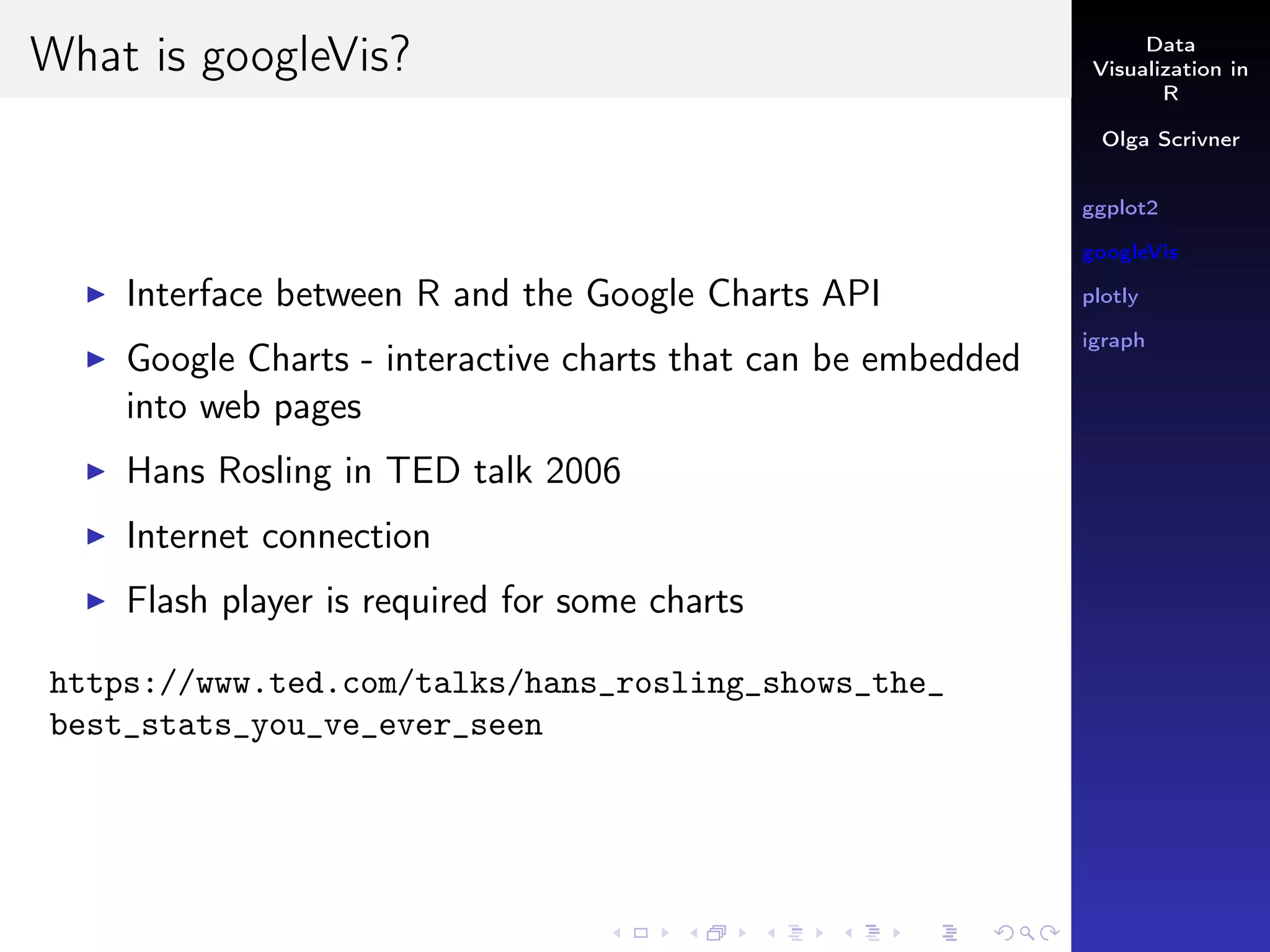 R visualization: ggplot2, googlevis, plotly, igraph Overview | PPT