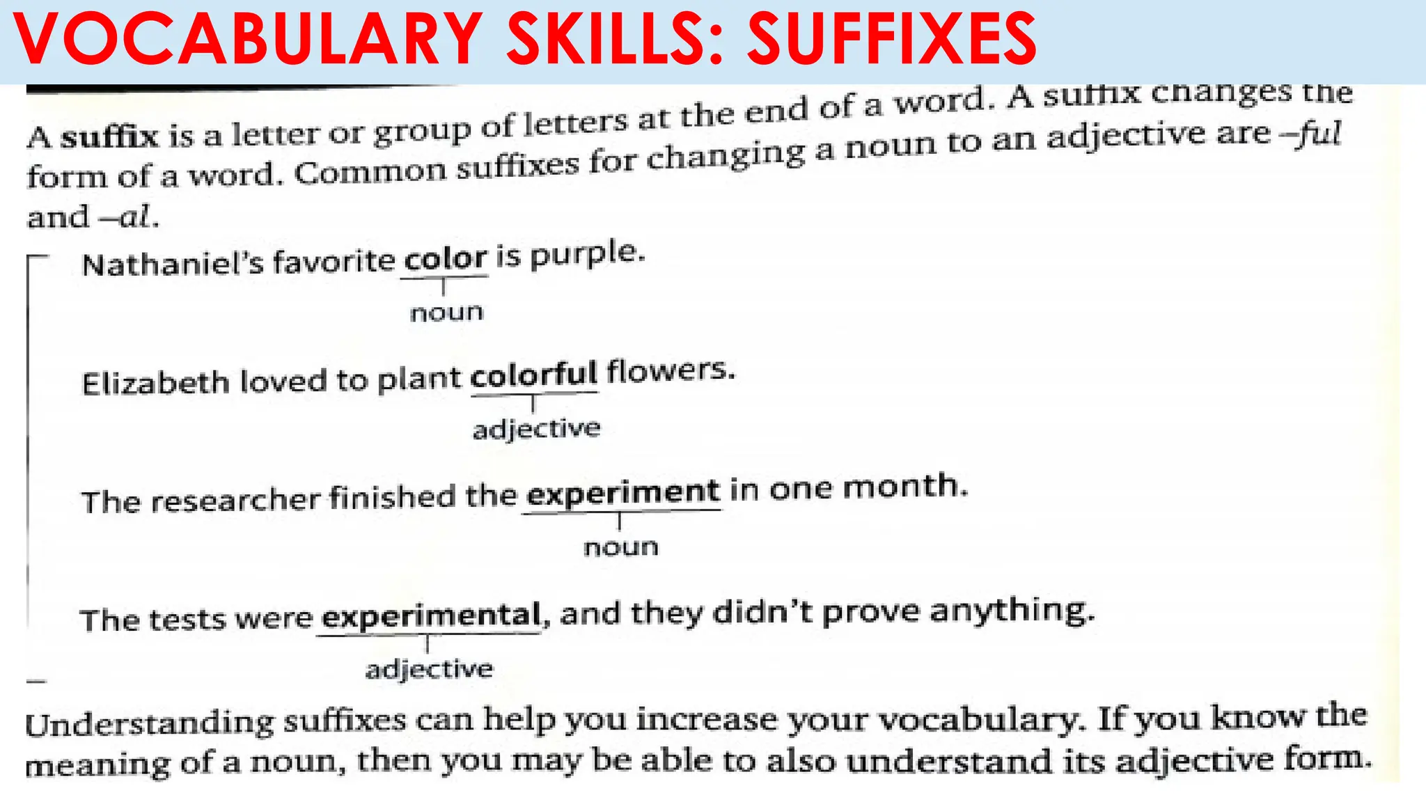 VOCABULARY SKILLS: SUFFIXES
 