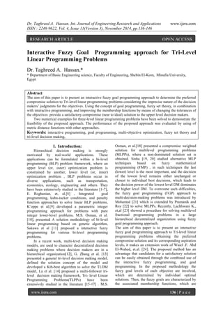 Interactive Fuzzy Goal Programming approach for Tri-Level Linear ...