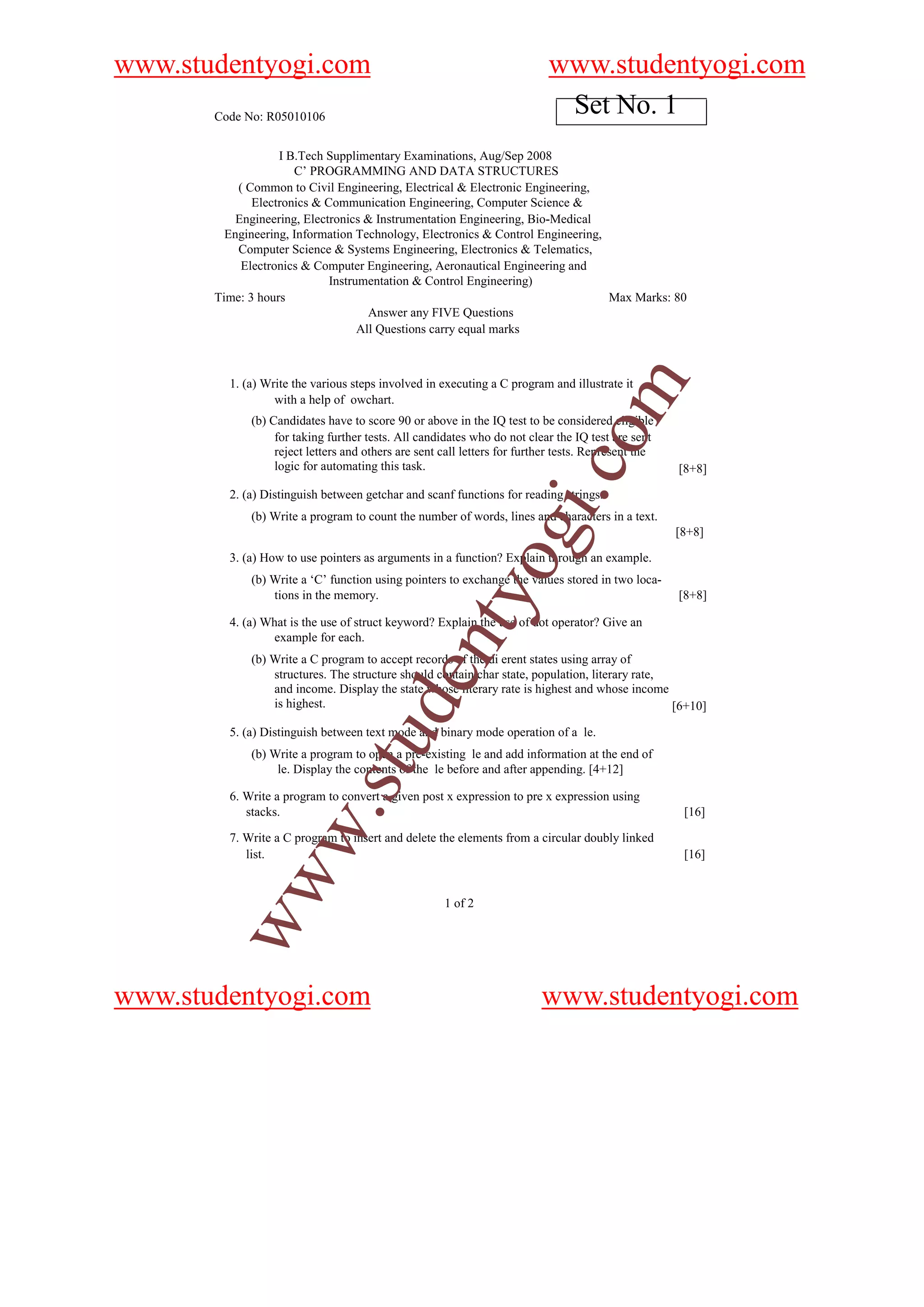 R05010106 C P R O G R A M M I N G A N D D A T A S T R U C T U R E S | PDF