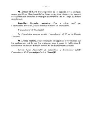 Rapport de la Com. Aff. Soc de l'assemmblée Nationale JM Germain sur l'ANI