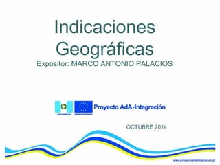 Indicaciones
Geográficas
Expositor: MARCO ANTONIO PALACIOS
OCTUBRE 2014
 