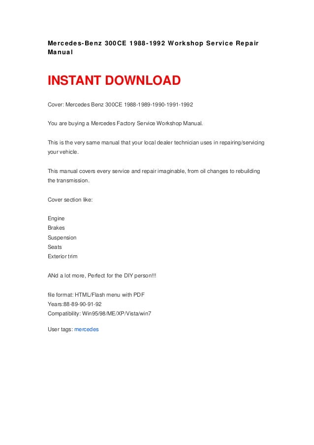 1986 300e Mercedes Benz Repair Manual