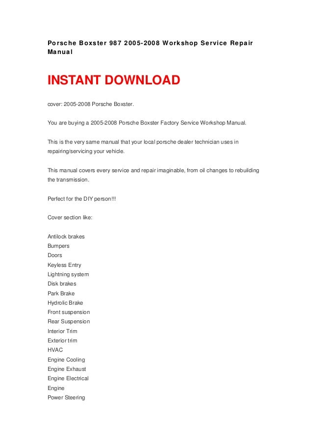 Porsche boxster s workshop manual