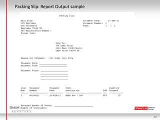 Packing Slip: Report Output sample




                                     27
 
