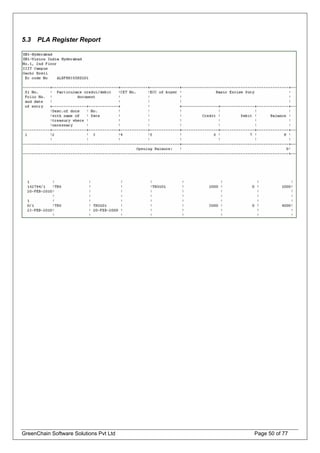 5.3 PLA Register Report
GreenChain Software Solutions Pvt Ltd Page 50 of 77
 