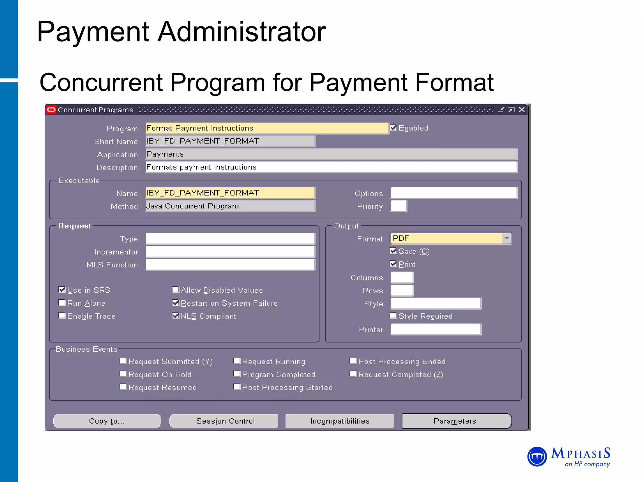 Payment Administrator Concurrent Program for Payment Format 