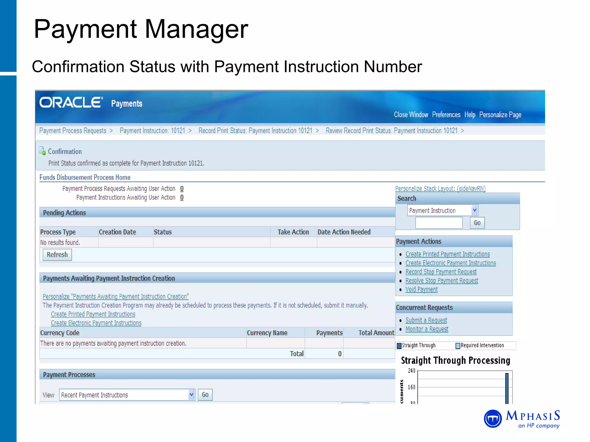 Payment Manager Confirmation Status with Payment Instruction Number 