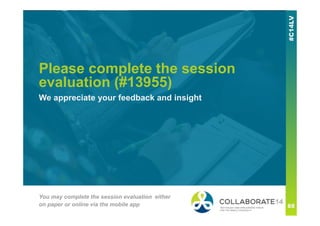 Please complete the session
evaluation (#13955)
We appreciate your feedback and insight
You may complete the session evaluation either
on paper or online via the mobile app
 