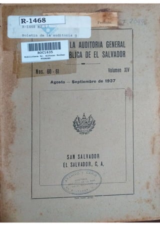 R1468 Boletín de la auditoria general de la república de El Salvador  1937   65p