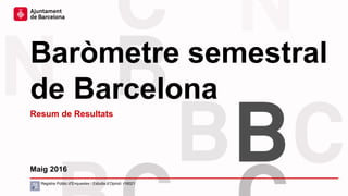 Baròmetre semestral
de Barcelona
Maig 2016
Registre Públic d’Enquestes i Estudis d’Opinió: r16021
Resum de Resultats
 