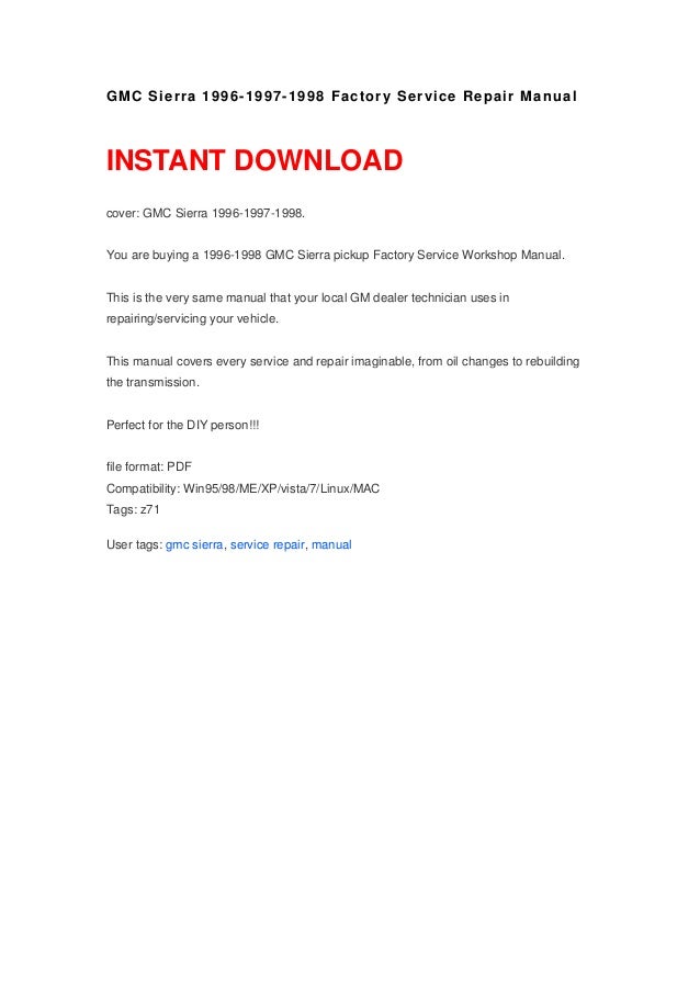 gmc sierra 1996 1997 1998 factory service repair manual