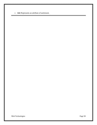 Web Technologies Page 58
 Attr Represents an attribute of anelement.
 