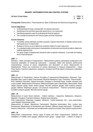 Engg Using Instruments List R18 b.techmechanicalenggii yearsyllabus | PDF