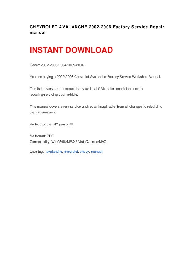 CHEVROLET AVALANCHE OWNER S MANUAL Pdf Download