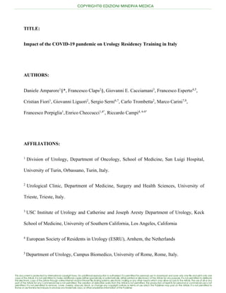 Impact of the COVID-19 pandemic on Urology Residency Training in Italy ...