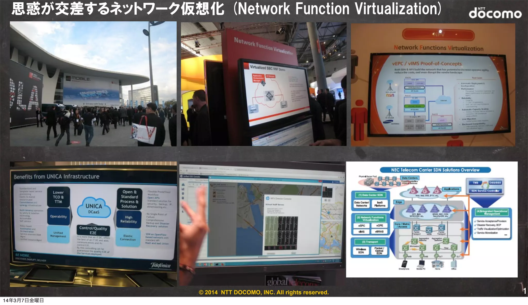© 2014 NTT DOCOMO, INC. All rights reserved.
思惑が交差するネットワーク仮想化  (Network  Function  Virtualization)
1
14年3月7日金曜日
 
